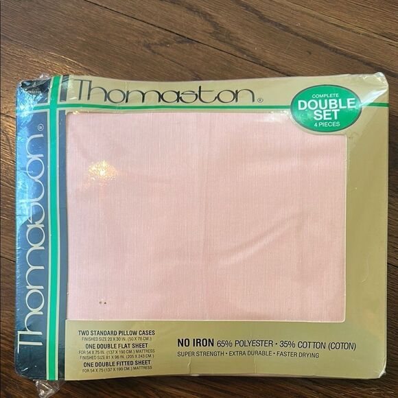 Vintage new in packaging Thomaston pink complete double (full) sheer set - Picture 1 of 6